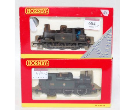 A Hornby R3027 BR green class 14XX tank locomotive (NM-BNM) and sold with R2550 BR lined black Terrier tank engine No. 32678 