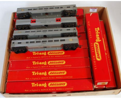 Tray containing 12 Triang TC series silver passenger cars, mixed types (G-BG)