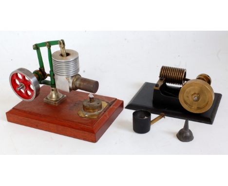 A scratch built horizontal stationary hot air engine, of usual specification with single cylinder and sterling cycle motion o