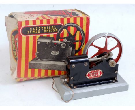 A Torch British made mechanical model of an electrically powered single cylinder horizontal steam engine, comprising of posit