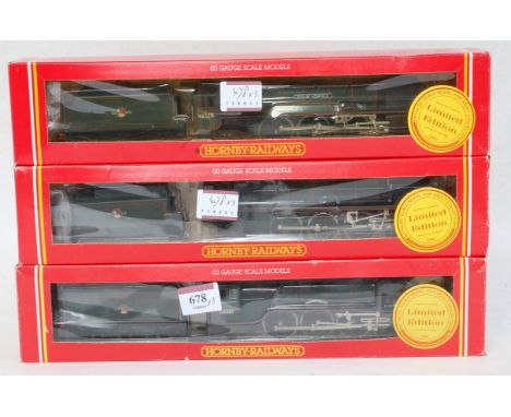 Hornby BR lined green class A3 engine and tender 'Pretty Polly' (G-BG), BR lined green Britannia class 'Tennyson' (G-BFG), an