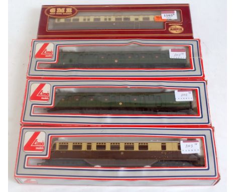Four Lima items, all will benefit by cleaning items and boxes, 2-car diesel railcar, green class 117/2; GWR railcar, button l