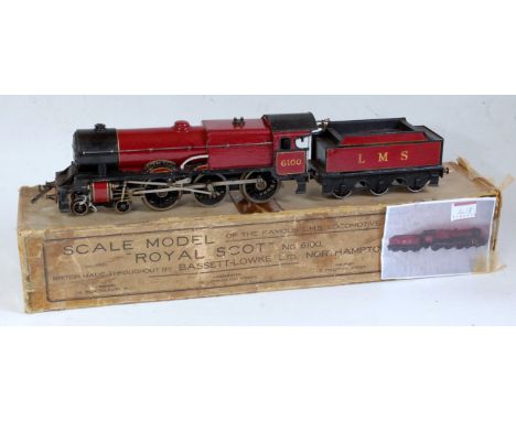 Bassett-Lowke virtually completely repainted c/w maroon LMS 4-6-0 'Royal Scot' No. 6100 complete with home-made key - poor re