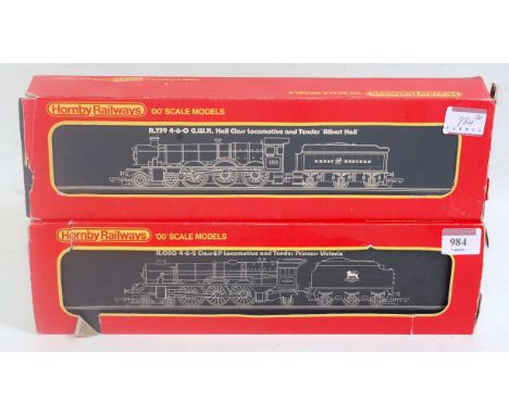 Two Hornby locos and tenders; R050 "Princess Victoria" 4-6-2 black BR 46205 (VG-BA), with R759 "Albert Hall" 4-6-0 green Grea