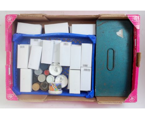 Large tray containing mainly Humbrol paints: enamel and stamping paints, much appears unopened, some in makers 'bulk' packagi