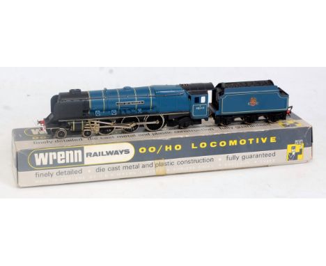 A Wrenn Railways W2229 BR blue 'City of Glasgow' engine and tender, packer No. 3 on box base, a few minor blemishes, graffiti