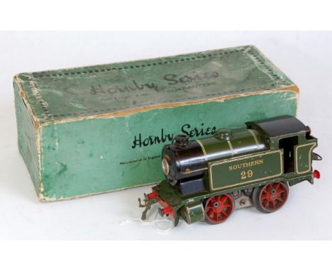 Hornby 1934-41 green SR E120 20v AC tank loco No. 29 - chips to sides, 2x wheels loose - one broken, rods and part of the mec