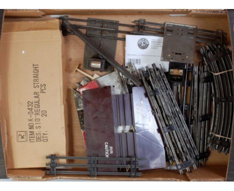 Large tray of assorted Marx and K-Line track including points and uncouplers