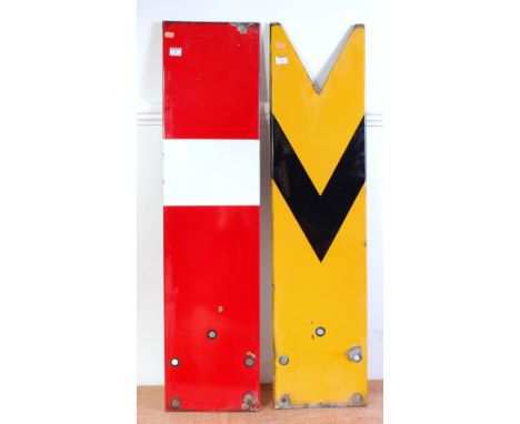 An enamel signal arm group, two examples to include an LNER distant signal arm together with a BR Home signal arm