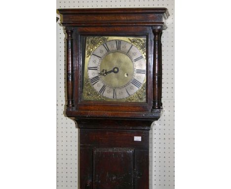 A mid 18th century oak longcase clock, the eight day movement having a brass dial with silvered chapter ring inscribed Sam Li