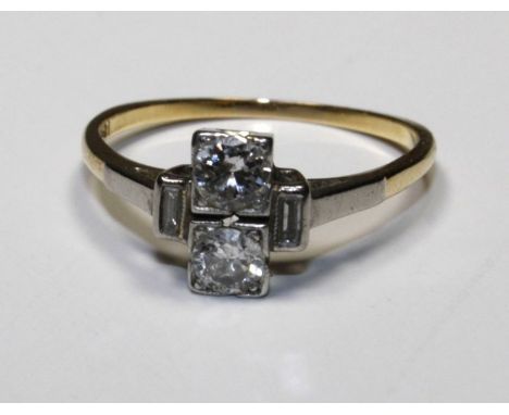 An Art Deco style diamond ring in 18ct gold and platinum setting, un hallmarked but tested, size N&nbsp;&nbsp;