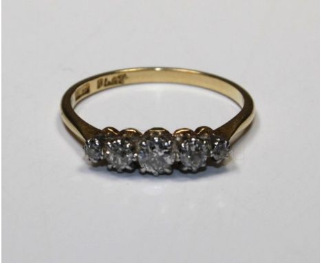 A diamond S stone ring, size M 1/2, approx. 0.4ct diamonds, tests and stamped as 18ct gold and platinum