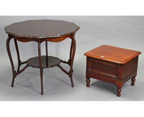 A Victorian mahogany box commode (with liner) having a hinged lift-lid &amp; on turned feet, 21” wide x 17” high; &amp; an Ed