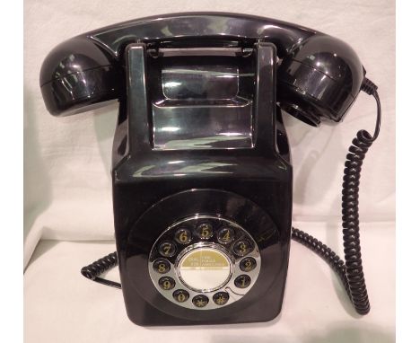 Black 1960/1970s style, wall mounted, push button telephone, compatible with modern telephone banking and any standard analog