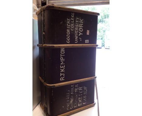 Wood bound trunk with name R J Kempton Good Rick College of York. Not available for in-house P&amp;P, contact Paul O'Hea at M