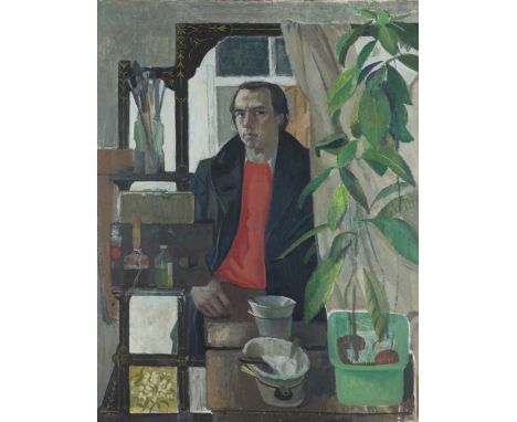 § JOHN G. BOYD R.P., R.G.I. (SCOTTISH 1940-2001) SELF-PORTRAIT WITH AVOCADOS Signed lower left, oil on canvasDimensions:91cm 