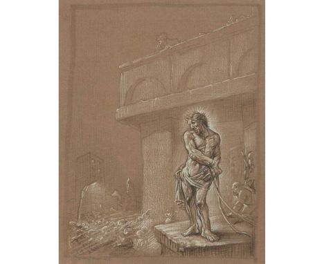 § PETER HOWSON O.B.E. (SCOTTISH 1958-) ECCE HOMO - 2008 Signed and dated lower left, charcoal, wax crayon and wash on brown p