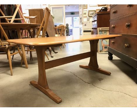 Ercol Pale Pale Elm Large Coffee Table with central stretcher and Ercol sticker to base