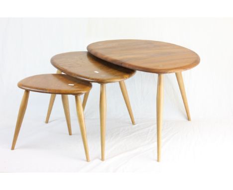Ercol Nest of Three Elm and Beech Pebble Tables