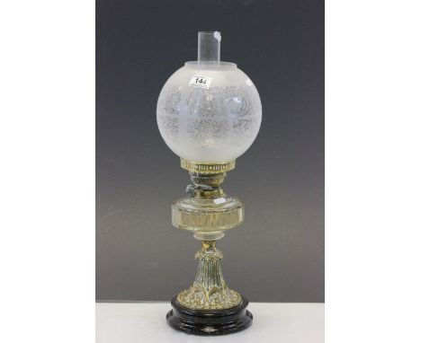Hinks & Son Patent brass Oil lamp with etched glass shade