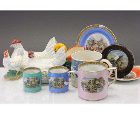 Collection of mixed ceramics to include Prattware and Chicken egg baskets