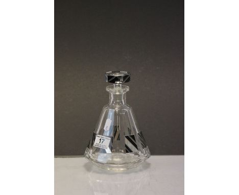 Bohemian Art Deco style cut glass Decanter with enamel decoration