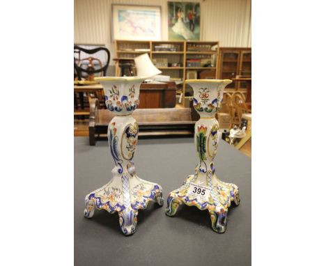 Pair of Faience ceramic candlesticks