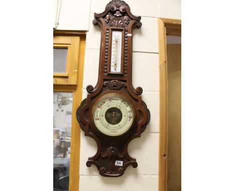 Ornate oak cased Barometer, the dial signed "J F Hunt Hull & Scarboro"