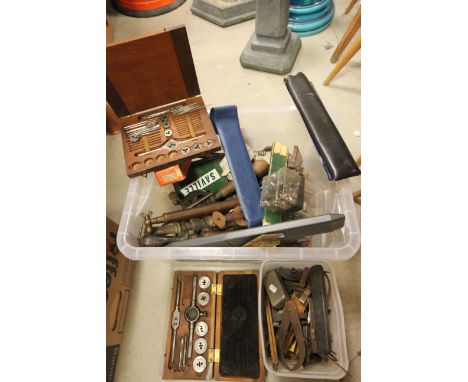 A large quantity of engineering tools ,tap and die sets rulers etc.