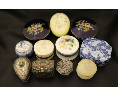 Eleven vintage trinket boxes to include Middle Eastern white metal inlaid with hardstone