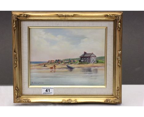Constance Cooper - Oil on Canvas of Children playing on sea shore