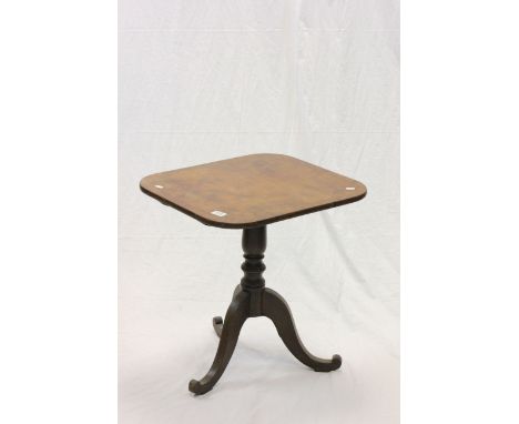 19th century Mahogany Low Tilt Top Table with Square Top and pedestal base with tripod legs