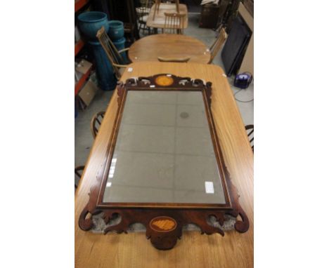 Georgian Style Carved Mahogany Bevelled Edge Mirror with Shell and String Inlay