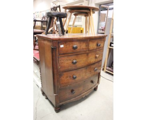 Victorian Mahogany Bow Fronted Chest of Two Short over Three Long Drawers raised on double bulbous feet