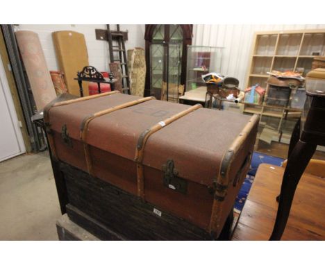 Early 20th century Wooden Bound Canvas Travelling Trunk