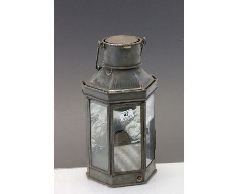 Metal cased lantern with glass panels and marked inside "bulpitt"