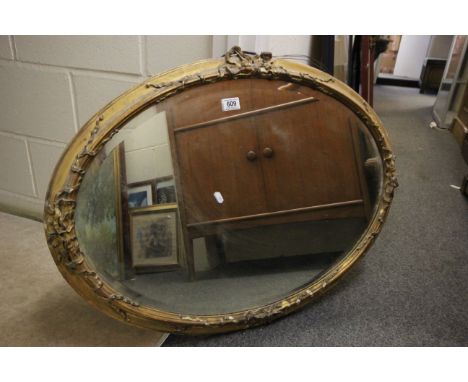 Antique Gilt Framed Oval Bevelled Edge Mirror