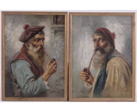 R Frigerio,pair of oils on canvas, portraits of a fisherman, signed, 16" x 11.5", framed.