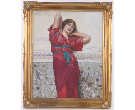 After Alma Tadema,modern oil on canvas laid on board, classical portrait, 29.5" x 23.5", framed.