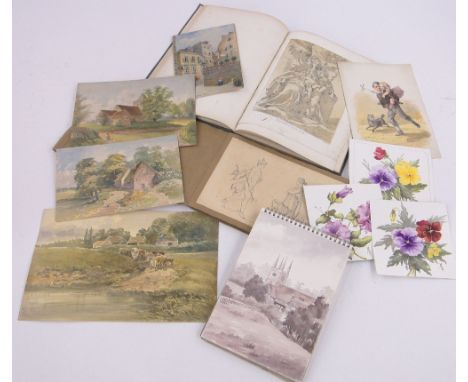 A large quantity of artists sketch albums containing watercolours and drawings, various artists.