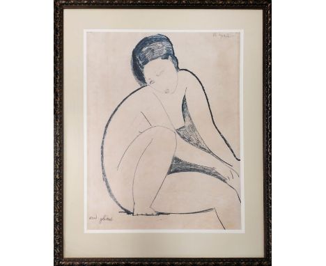 AMEDEO MODIGLIANI (Italian 1884-1820), 'Seated Woman', lithographic print, 100cm x 85cm, signed within/under print lower left