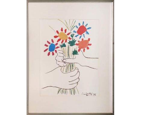 PABLO PICASSO (Spanish 1881-1973), 'Hand of Flowers', lithographic print, 100cm x 70cm, printed signature. 