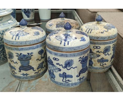 GINGER JARS, a set of four, 18cm H Chinese export style blue and white ceramic. (4) 