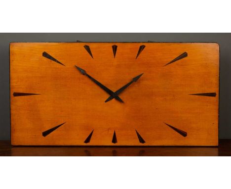 An art deco wooden wall clock with Garrard movement, 58.5cm wide x 29cm highScratches to the wooden clock front, hands slight