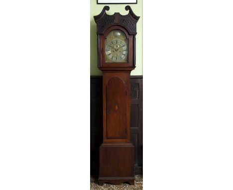 Andrew Grey, Aberdeen: A late 18th century mahogany longcase clock, the arched gilt dial with silvered chapter ring, seconds 