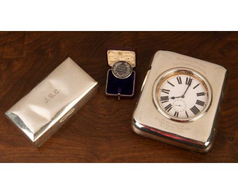 A Goliath pocket watch and silver fronted case, London 1906, the case engraved 'From Alice and Jack to Dear Father and Mother