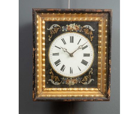 A late 19th century Dutch painted wall clock, the dial with Roman numerals, overall 28cm wide x 33cm high x 15cm deepUntested