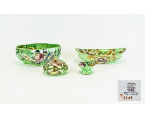Collection Of Maling Lustreware in 'Peony Green' Pattern Four items in total to include two large decorative bowls, small foo