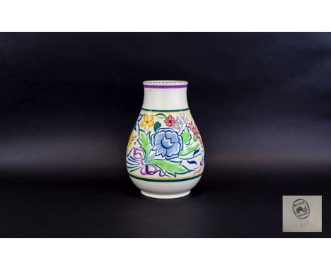 Poole  - Large 1950's Ovoid Shaped Vase. Designer Trudi Carter, Elaborate B M Pattern, Painted on Alpine White Glaze by Jean 