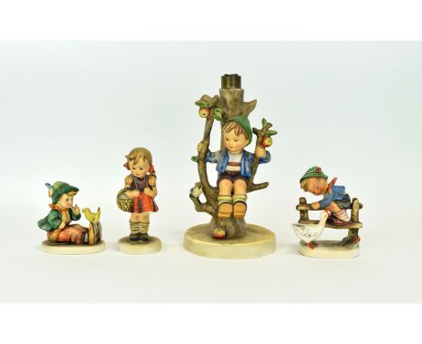 Hummel Figures ( 4 ) In Total. Including a Boy on a Swing, Lamp Base. 8 Inches High - Please See Photo For Other Figures. 